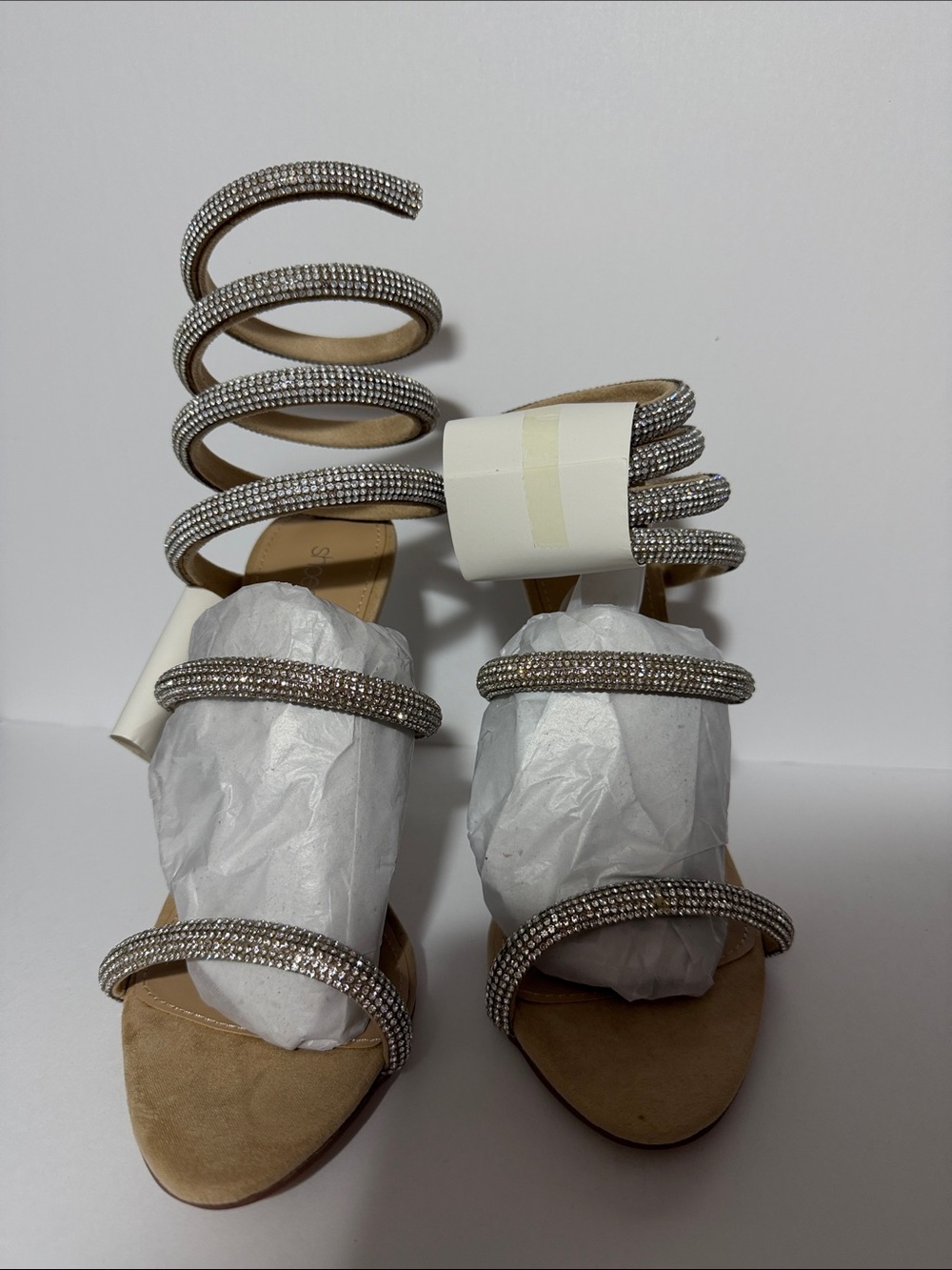 Shoe Dazzle Rhinestone Spiral Wrap Sandals - Silver
